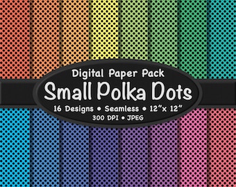 Small Black Polka Dots on 16 Light Rainbow Color Backgrounds: 16 Instant Download Seamless Digital Patterns (12" x 12" JPEG Download)