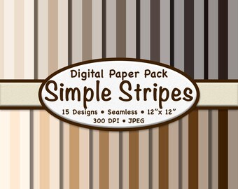Pacote de papel digital com listras marrons (1 polegada) – 15 fundos simples em tons de marrom para scrapbooking, papelaria e artesanato