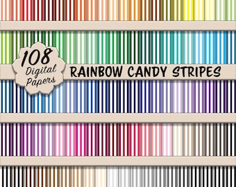 White and Rainbow Candy Stripes Digital Paper Pack (Medium) – 108 Seamless Multicolor Patterns for Scrapbooking, DIY Stationery & Crafting