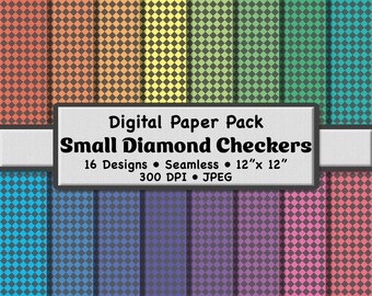 16 patrones sin costuras de rombos pequeños en arcoíris claro y gris: papel digital multicolor para scrapbooking, papelería y manualidades.