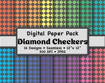 16 patrones sin costuras de rombos arcoíris claros y grises (tamaño mediano): papel digital multicolor para scrapbooking, papelería y manualidades.