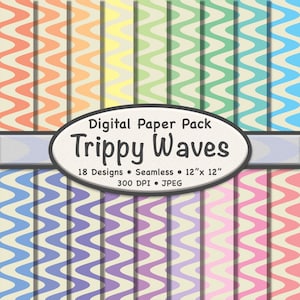 Pacchetto di carta digitale Pastel Trippy Waves (grande) - 18 sfondi con linee ondulate beige e tenui per scrapbooking, artigianato e progetti digitali