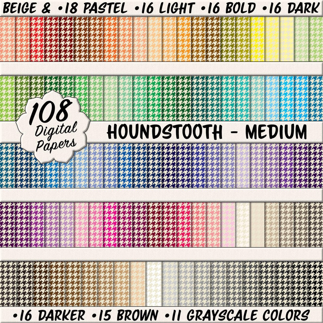 Houndstooth Pattern Digital Paper Pack – 108 Seamless Designs (digital ...