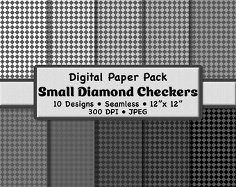 10 patrones sin costuras de rombos pequeños en gris monocromático - Paquete de papel digital en escala de grises para scrapbooking, papelería y manualidades