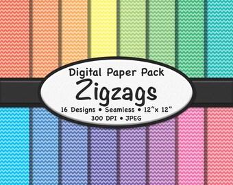 Pacote de papel digital Thin Rainbow Zigzags (XS) – 16 padrões de cores claras e matizes para scrapbooking, artesanato e design gráfico