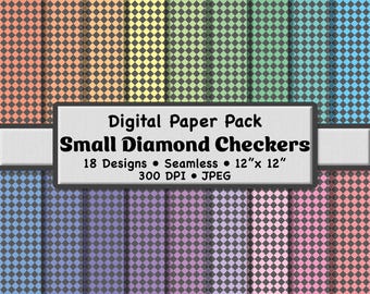 18 patrones sin costuras de pequeños rombos en tonos pastel y grises: paquete de papel digital de colores suaves para scrapbooking, papelería y manualidades.