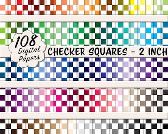 Pacote de Papel Digital com Estampa de Quadrados (2 Polegadas) – 108 Estampas Brancas e Arco-Íris Sem Emenda (Download Digital)