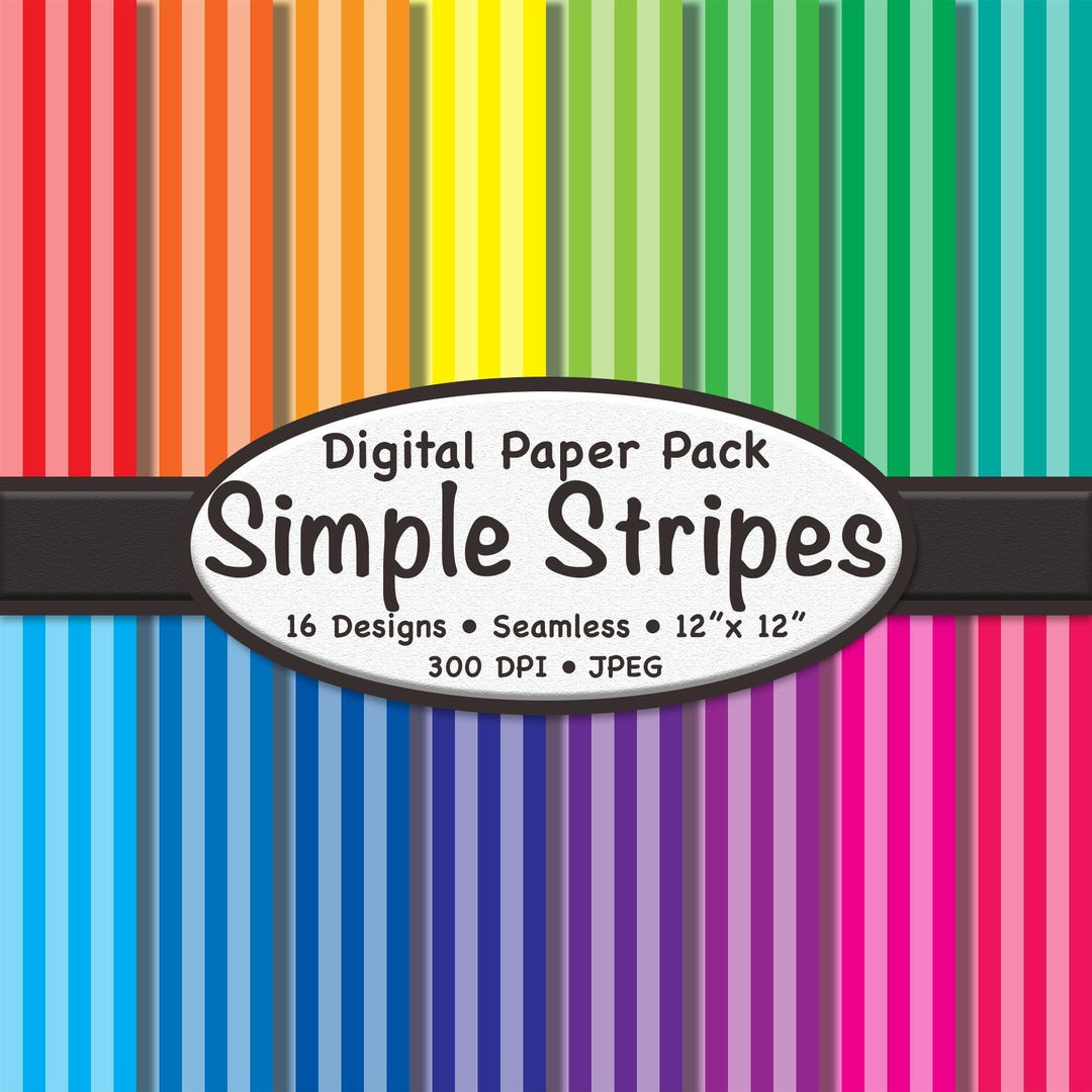 Rainbow Stripes Digital Paper Pack (medium) – 16 Seamless Patterns ...