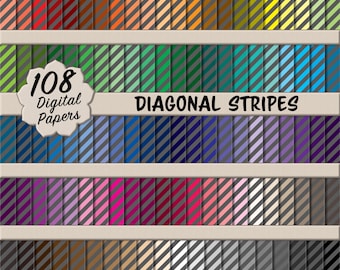 108 Gray Diagonal Stripes Digital Paper Pack (Medium) – Multicolor Seamless Printable Patterns (Digital download)