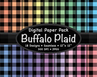 Papel Digital Buffalo Plaid (Pequeno) – Pacote com 18 Fundos Xadrez Preto e Pastel para Scrapbooking, Artesanato e Projetos de Design Personalizados