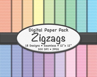 Pacote de papel digital Pastel Zigzags (XS) – 18 padrões de cores claras em arco-íris para scrapbooking, artesanato e design gráfico