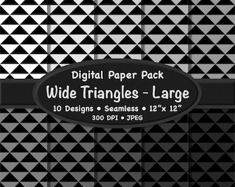 Paquete de papeles digitales de triángulos anchos (grande) – 10 patrones sin costuras en blanco y negro y escala de grises