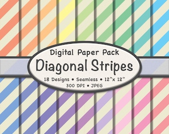 Pacote de papel digital com listras diagonais em tons pastéis (grande) - 18 fundos em tons bege e suaves para scrapbooking, decoração de festas e projetos digitais