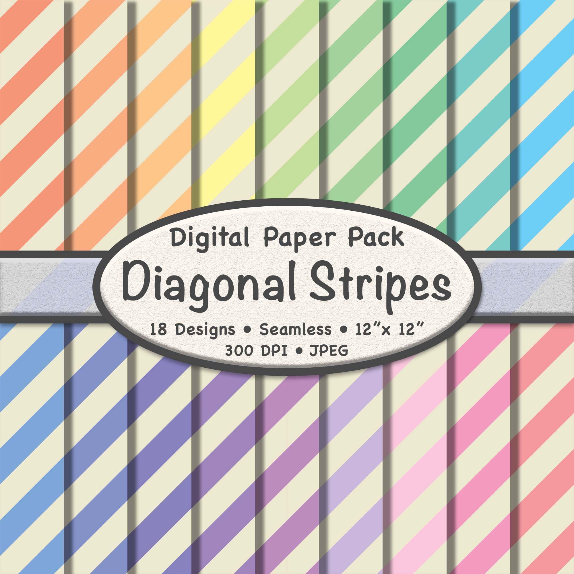 Pastel Diagonal Stripes Digital Paper Pack (large) - 18 Beige & Soft ...