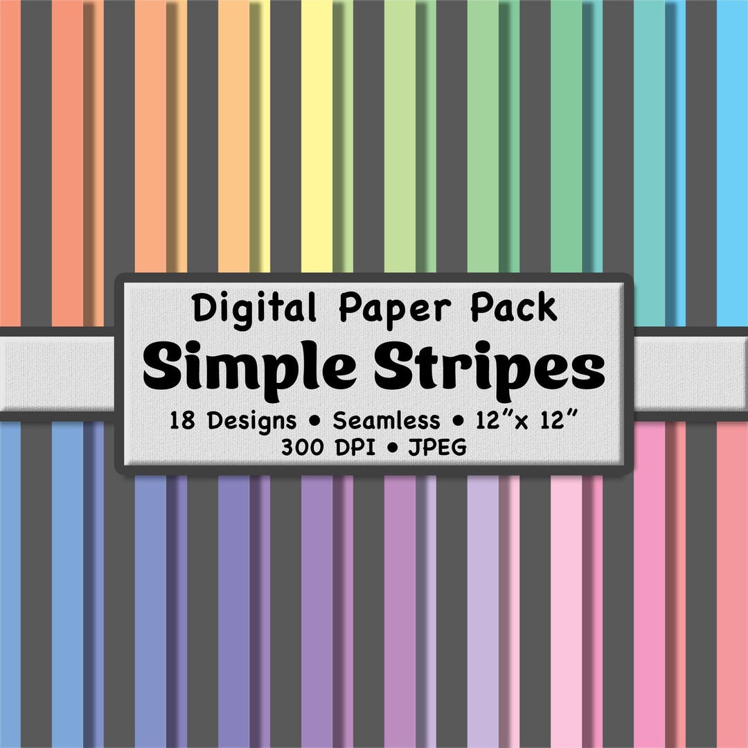 Pastel and Gray Stripes Digital Paper Pack (large) – 18 Seamless ...