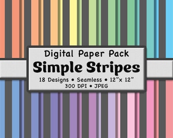 Pastel and Gray Stripes Digital Paper Pack (Large) – 18 Seamless Patterns, Soft Color Backgrounds for Scrapbooking, Stationery & Crafting