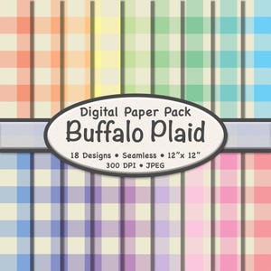 Pastel Buffalo Plaid Digital Paper (Medium) – 18 Pack of Beige and Soft Color Gingham Backgrounds for Scrapbooking, Crafts, Digital Projects