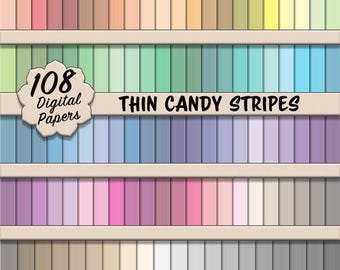 Thin Candy Stripes Digital Paper Pack (XS) – 108 Seamless White and Rainbow Color Patterns for Scrapbooking, DIY Stationery & Crafting