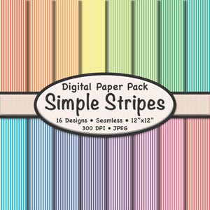 Pastel and Beige Stripes Digital Paper Pack (1/8" Size) – 18 Seamless Patterns, Soft Color Background for Scrapbooking, Stationery & Crafts