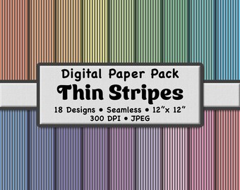 18 Pastel and Gray Thin Stripes Digital Paper Pack (XS) – Printable Soft Color Seamless Patterns for Scrapbooking, DIY Stationary, & Crafts