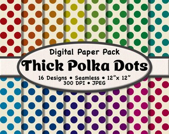 16 Dark Rainbow Polka Dots on Beige Backgrounds: Seamless Digital Paper Pack (12"x12" JPEG Download)