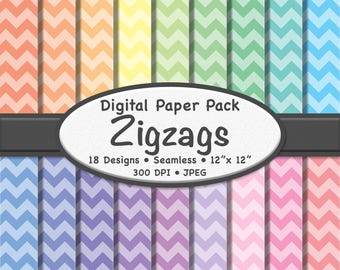 Seamless Pastel Zigzags Digital Paper Pack (Medium) – 18 Soft Color Rainbow Patterns for Scrapbooking, Crafts, Graphic Design