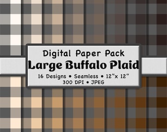 16 Brown and Gray Buffalo Plaid Digital Paper Pack (Large 1.5") – Neutral Palette Patterns for Scrapbooking, DIY Stationery & Crafting