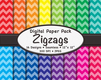 Colorful Zigzags Digital Paper Pack (Medium) – 16 Rainbow Color Geometric Patterns for Scrapbooking, Crafts, Graphic Design