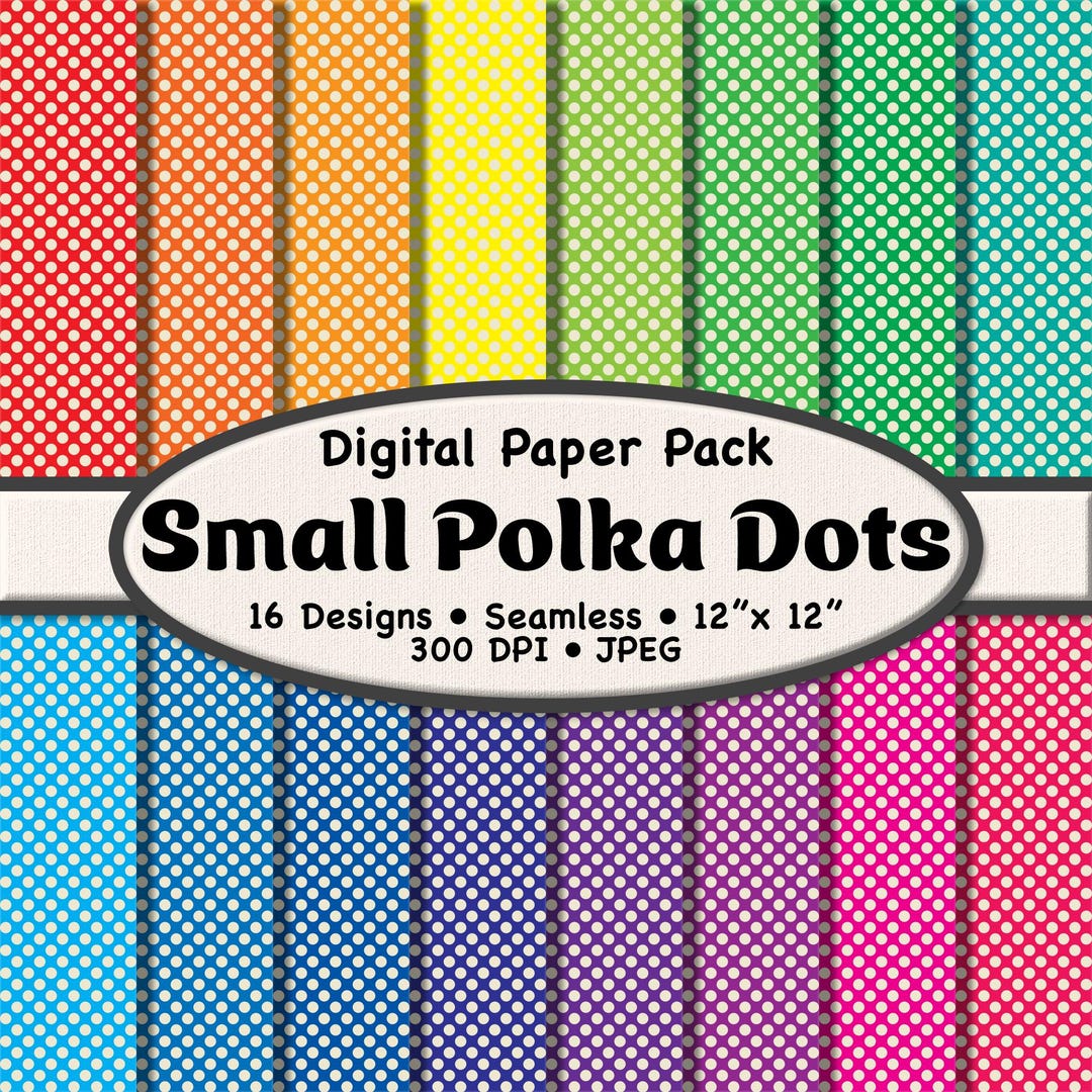 Bold Color Small Polka Dots Digital Paper Pack – 16 Bright Rainbow and ...