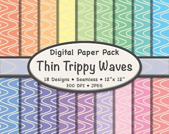 Thin Trippy Waves Digital Paper Pack (Large) - 18 Beige Wavy Lines on Pastel Backgrounds for Scrapbooking, Crafts, & Digital Projects