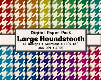 Dark Rainbow Houndstooth Digital Paper: Seamless Beige Backgrounds (JPEG Download)