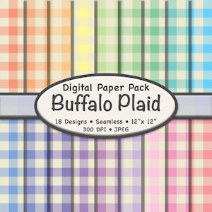 Pastel Buffalo Plaid Digital Paper (Small) – 18 Pack of Beige and Soft Color Gingham Backgrounds for Scrapbooking, Crafts, Digital Projects