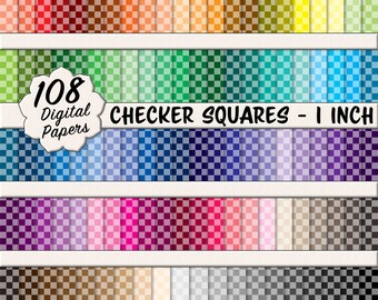 Rainbow Tint Checkerboard Digital Paper Pack (1 Inch) – 108 Seamless Colorful Patterns for Scrapbooking, DIY Stationery & Crafting