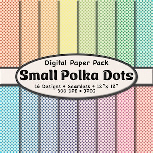16 små vårfärgade prickar på beige bakgrund sömlösa mönster – utskrivbart digitalt papperspaket för scrapbooking, brevpapper och hantverk