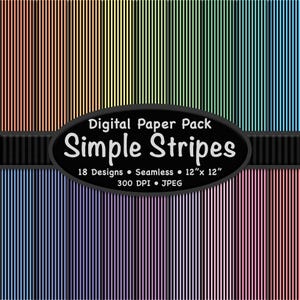 Pacote de papel digital Black Stripes (XS) – 18 fundos pretos e pastéis perfeitos para scrapbooking, artesanato e projetos digitais