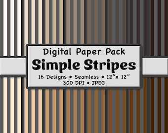 Browns and Gray Color Stripes Digital Paper Pack (Medium 1/2") – 16 Printable Multicolor Patterns for Scrapbooking, DIY Stationery & Crafts