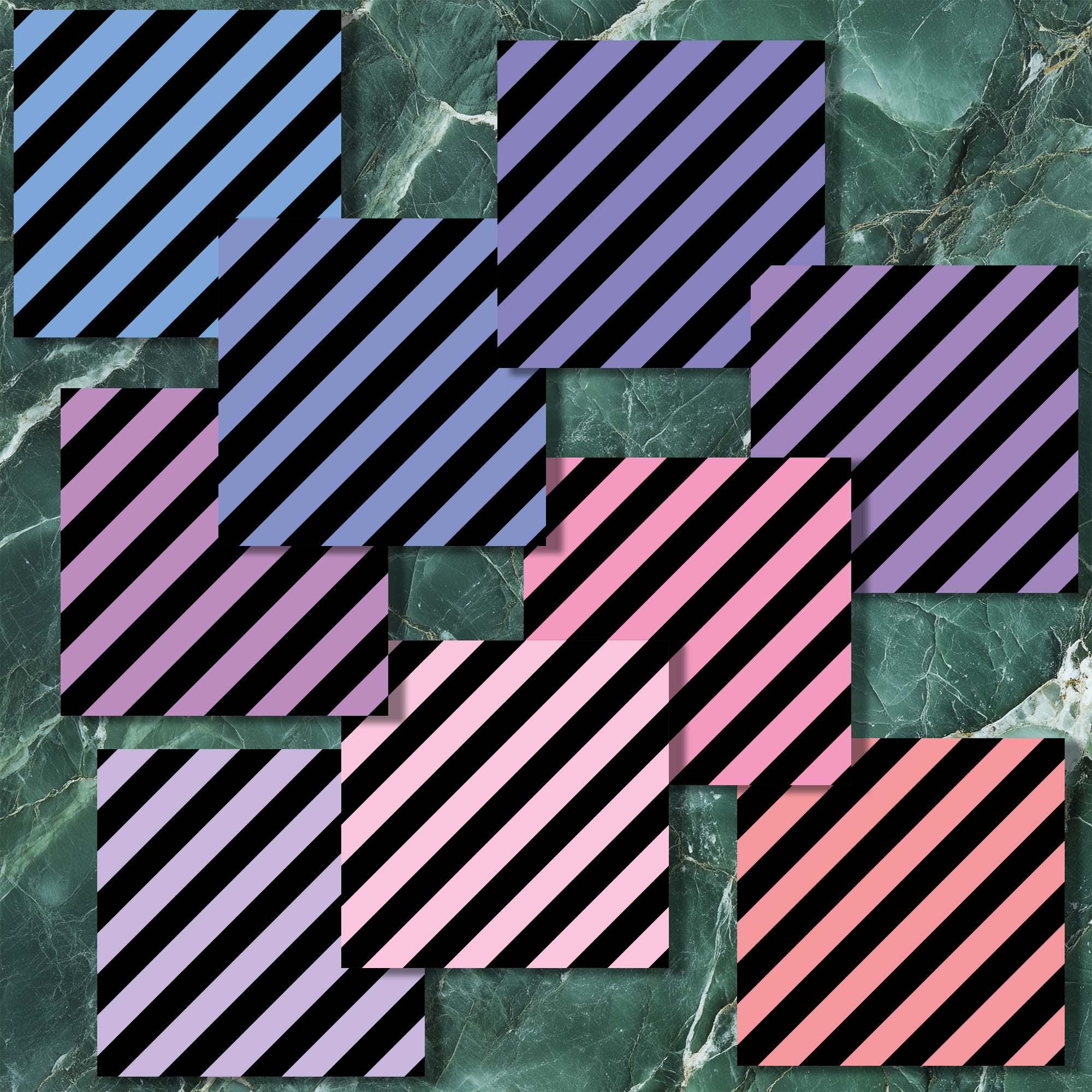 Pastel Diagonal Stripes Digital Paper Pack (large) - 18 Black & Soft ...