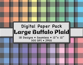 18 Pastel Large Buffalo Plaid Digital Paper Pack (1.5") – 18 Gray and Soft Color Patterns for Scrapbooking, DIY Stationery & Crafting