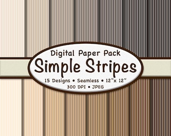 Thin Brown Stripes Digital Paper Pack (XS) – 15 Neutral Colors Seamless Pattern Backgrounds for Scrapbooking, Crafts & Graphic Design