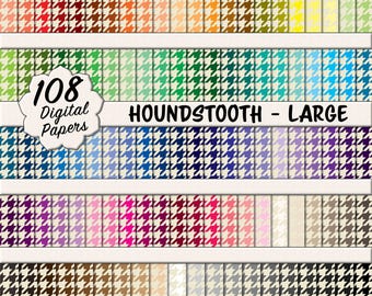 Padrão clássico pied-de-poule sem emendas (grande) – Pacote com 108 papéis digitais imprimíveis em tons de bege e multicoloridos para scrapbooking, papelaria e artesanato.