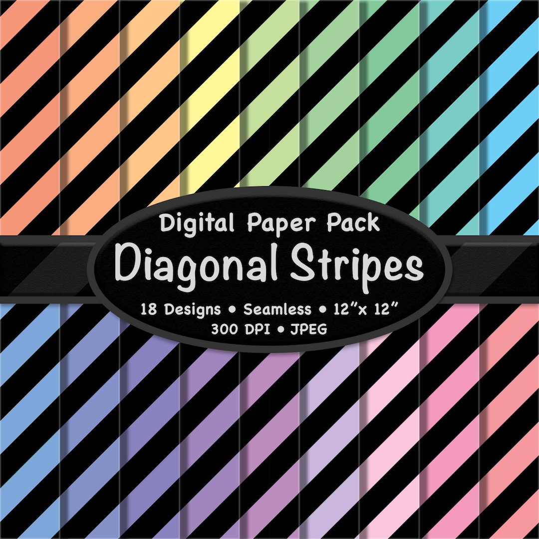 Pastel Diagonal Stripes Digital Paper Pack (large) - 18 Black & Soft ...