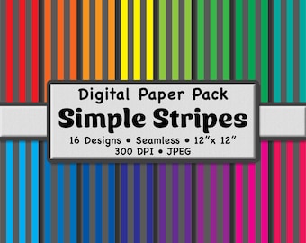 Gray and Rainbow Color Stripes Digital Paper Pack (Medium 1/2") – 16 Bold Multicolor Patterns for Scrapbooking, DIY Stationery & Crafts