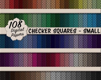 108 Papéis Digitais com Estampas Quadriculadas Pequenas – Padrões Sem Costura em Preto e Multicolorido para Artesanato (Download Digital)