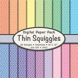 Pacote de papel digital Thin Squiggles (médio) – 18 cores pastel com fundos sem costura de linhas onduladas bege para scrapbooking, artesanato e design