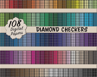 108 patrones imprimibles de cuadros de diamantes sin costuras: paquete gigante de papel digital gris y multicolor para scrapbooking, papelería DIY y manualidades.