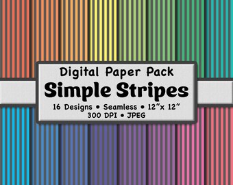 Rainbow Gray Stripes Digital Paper Pack (Small) – 16 Printable Light Multicolor Patterns for Scrapbooking, DIY Stationery & Crafts