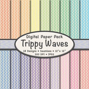 Pacchetto di carta digitale Pastel Trippy Waves (piccolo) - 18 sfondi con linee ondulate beige e tenui per album di ritagli, artigianato e progetti digitali