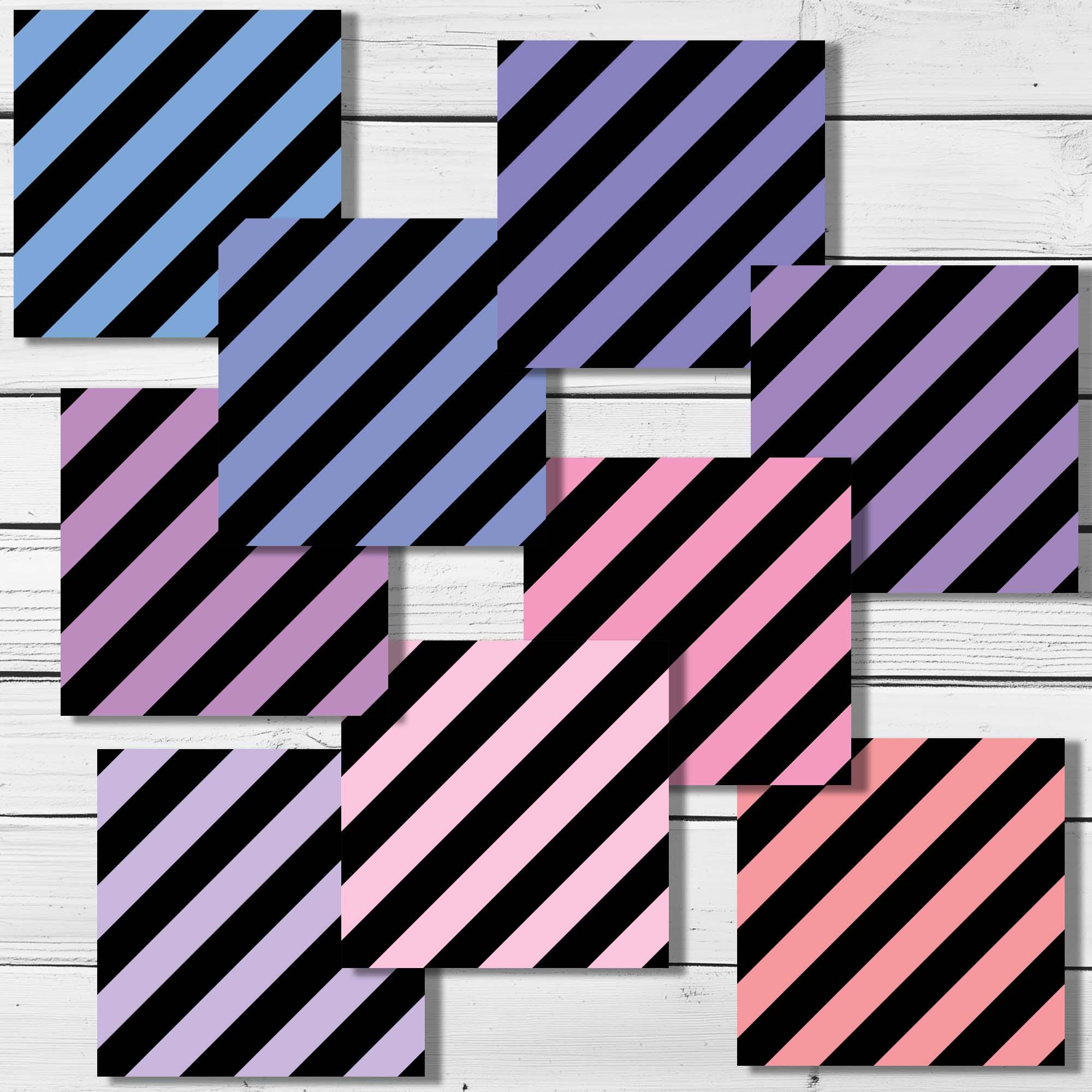 Pastel Diagonal Stripes Digital Paper Pack (XL) - 18 Black & Soft Color ...