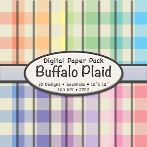Pastel Buffalo Plaid Digital Paper (Large) – 18 Pack of Beige and Soft Color Gingham Backgrounds for Scrapbooking, Crafts, Digital Projects