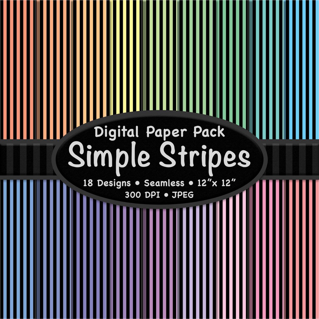 Black Stripes Digital Paper Pack (small) – 18 Seamless Black and Pastel ...